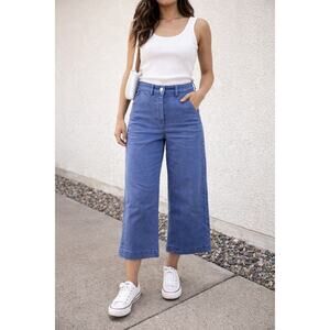 Everlane Cobalt Blue High Rise Organic Cotton Cropped Wide-Leg Jeans Size 0